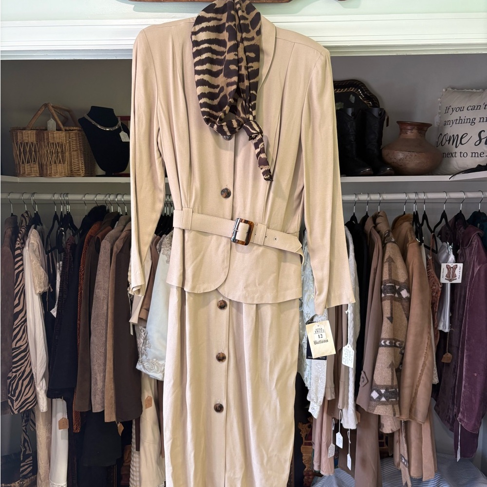 Studio 1 Beige Dress with Zebra Print Scarf
